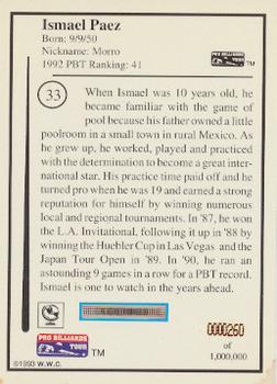 1993 Pro Billiards Tour #33 Ismael Paez Back